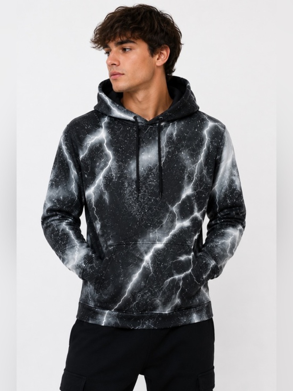 Sleefs Lightning Storm Hoodie Black Men’s Size Small, Soft Fleece, Sweatshirt